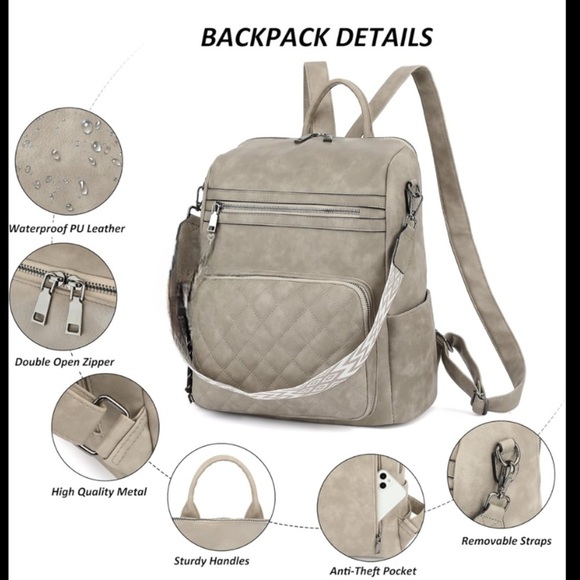 Grey leather quilted backpack main image 5